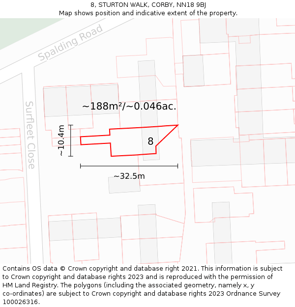 8, STURTON WALK, CORBY, NN18 9BJ: Plot and title map