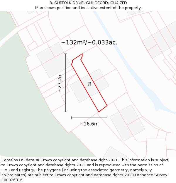 8, SUFFOLK DRIVE, GUILDFORD, GU4 7FD: Plot and title map