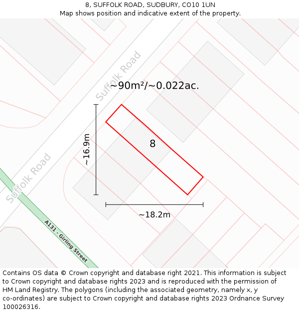 8, SUFFOLK ROAD, SUDBURY, CO10 1UN: Plot and title map