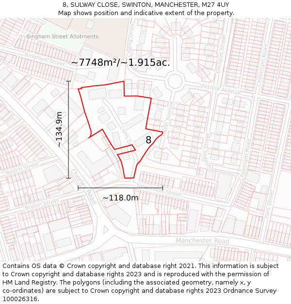 8, SULWAY CLOSE, SWINTON, MANCHESTER, M27 4UY: Plot and title map