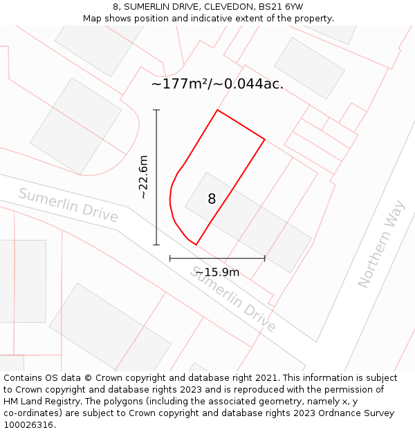 8, SUMERLIN DRIVE, CLEVEDON, BS21 6YW: Plot and title map