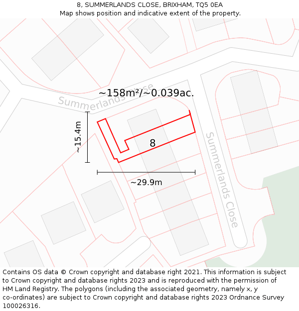 8, SUMMERLANDS CLOSE, BRIXHAM, TQ5 0EA: Plot and title map