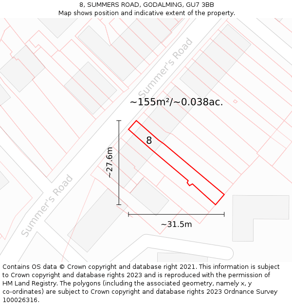 8, SUMMERS ROAD, GODALMING, GU7 3BB: Plot and title map