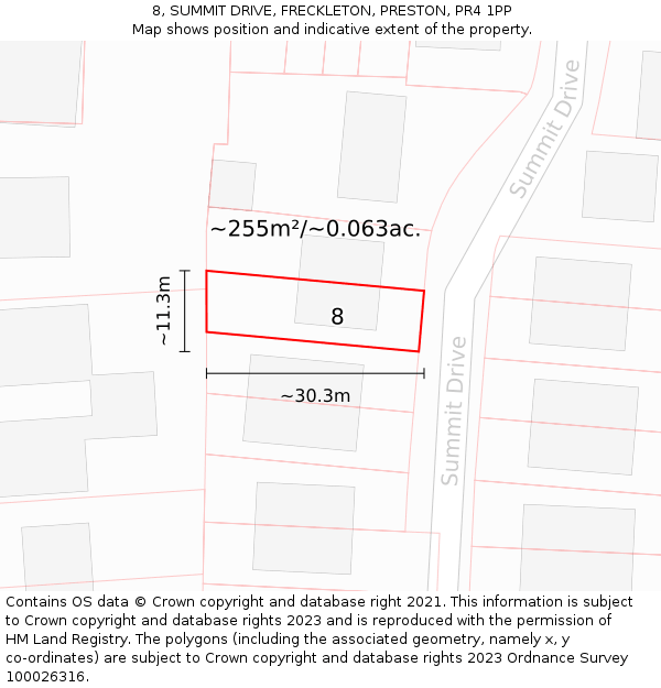 8, SUMMIT DRIVE, FRECKLETON, PRESTON, PR4 1PP: Plot and title map