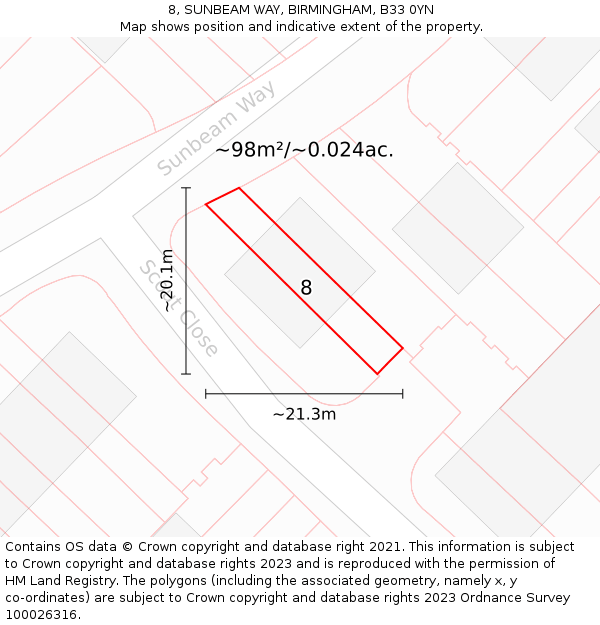 8, SUNBEAM WAY, BIRMINGHAM, B33 0YN: Plot and title map