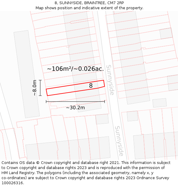 8, SUNNYSIDE, BRAINTREE, CM7 2RP: Plot and title map
