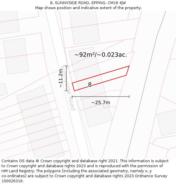 8, SUNNYSIDE ROAD, EPPING, CM16 4JW: Plot and title map