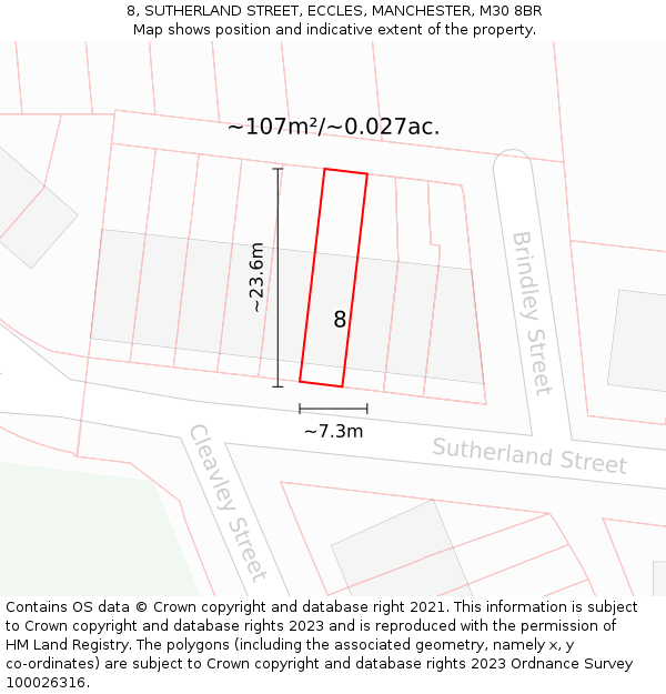 8, SUTHERLAND STREET, ECCLES, MANCHESTER, M30 8BR: Plot and title map