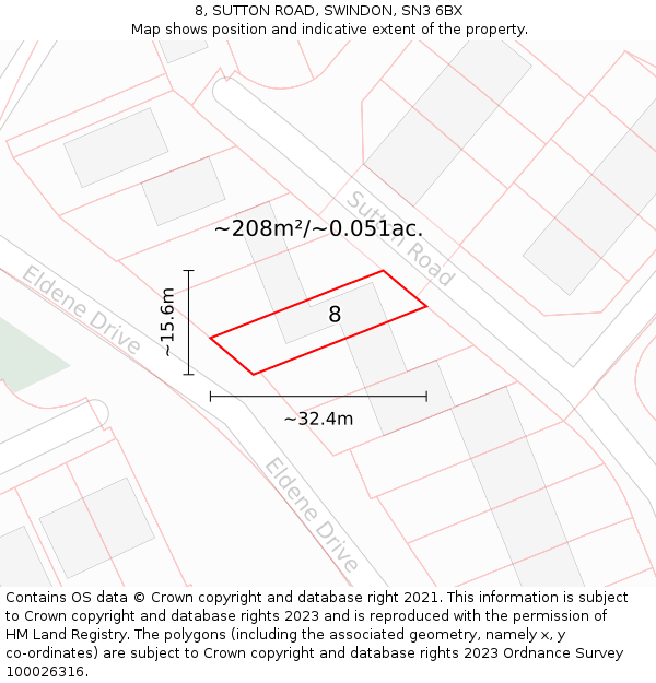 8, SUTTON ROAD, SWINDON, SN3 6BX: Plot and title map