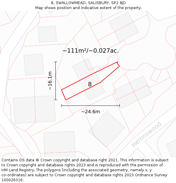8, SWALLOWMEAD, SALISBURY, SP2 8JD: Plot and title map