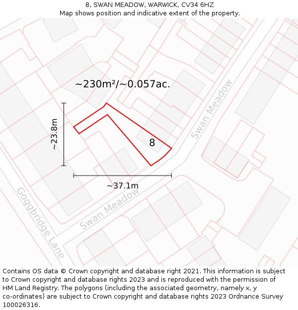 8, SWAN MEADOW, WARWICK, CV34 6HZ: Plot and title map