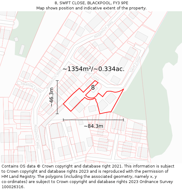 8, SWIFT CLOSE, BLACKPOOL, FY3 9PE: Plot and title map