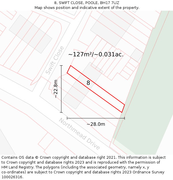 8, SWIFT CLOSE, POOLE, BH17 7UZ: Plot and title map
