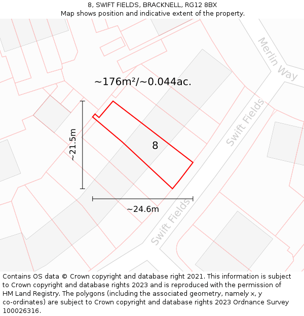 8, SWIFT FIELDS, BRACKNELL, RG12 8BX: Plot and title map
