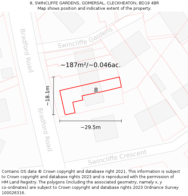 8, SWINCLIFFE GARDENS, GOMERSAL, CLECKHEATON, BD19 4BR: Plot and title map