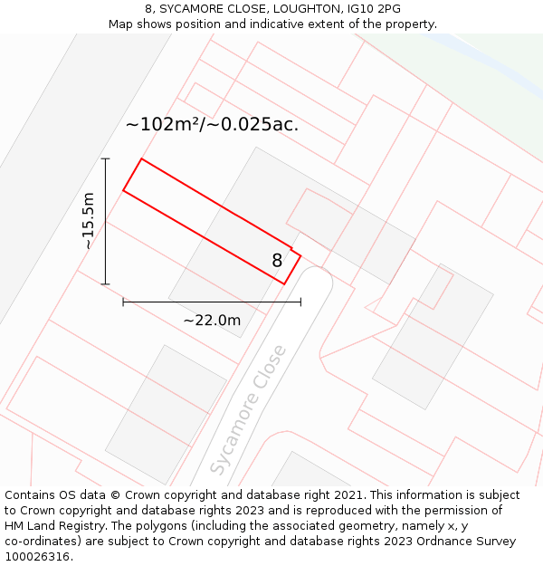 8, SYCAMORE CLOSE, LOUGHTON, IG10 2PG: Plot and title map