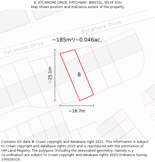 8, SYCAMORE DRIVE, PATCHWAY, BRISTOL, BS34 5DH: Plot and title map