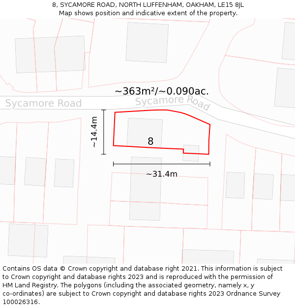 8, SYCAMORE ROAD, NORTH LUFFENHAM, OAKHAM, LE15 8JL: Plot and title map