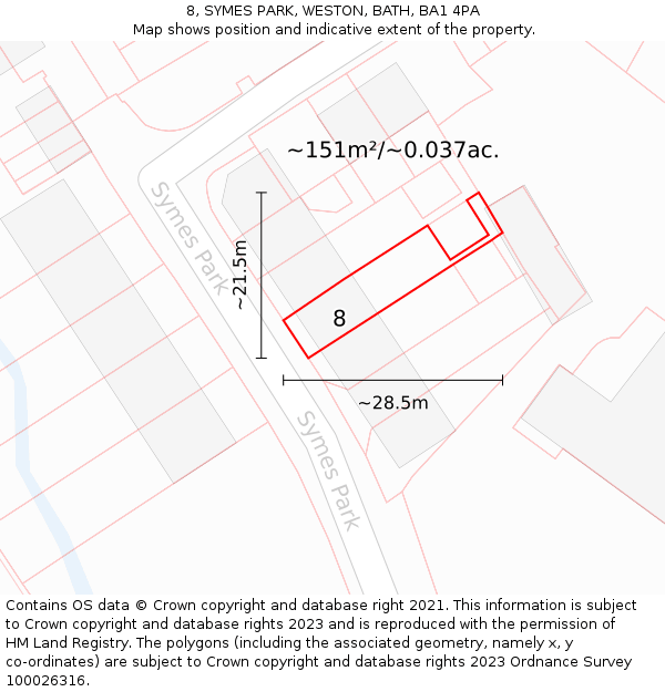 8, SYMES PARK, WESTON, BATH, BA1 4PA: Plot and title map