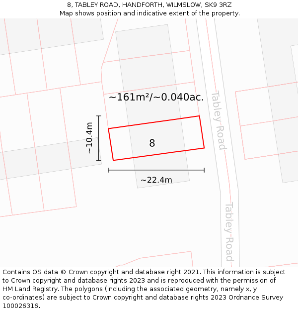 8, TABLEY ROAD, HANDFORTH, WILMSLOW, SK9 3RZ: Plot and title map