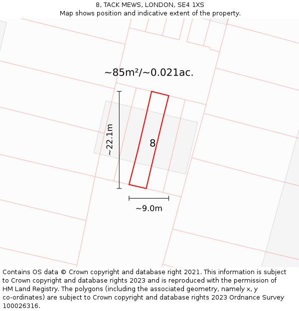 8, TACK MEWS, LONDON, SE4 1XS: Plot and title map