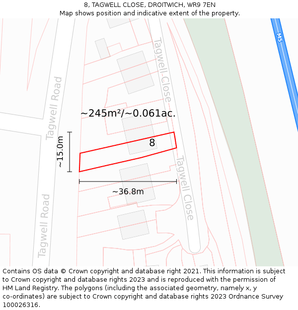 8, TAGWELL CLOSE, DROITWICH, WR9 7EN: Plot and title map