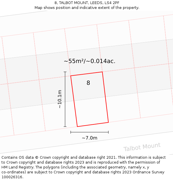 8, TALBOT MOUNT, LEEDS, LS4 2PF: Plot and title map