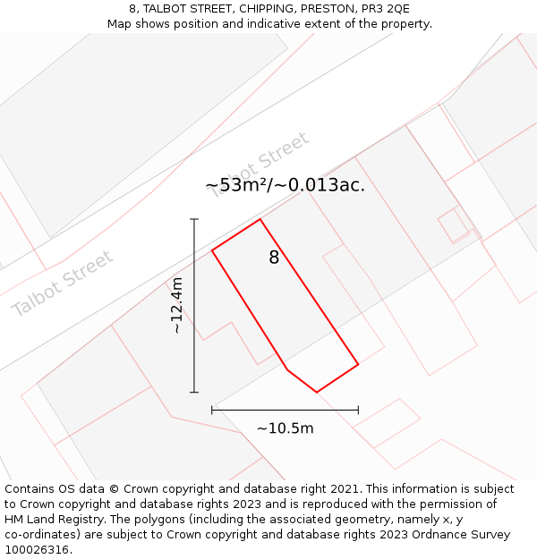 8, TALBOT STREET, CHIPPING, PRESTON, PR3 2QE: Plot and title map