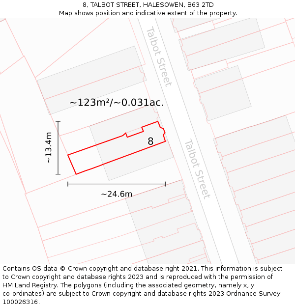 8, TALBOT STREET, HALESOWEN, B63 2TD: Plot and title map