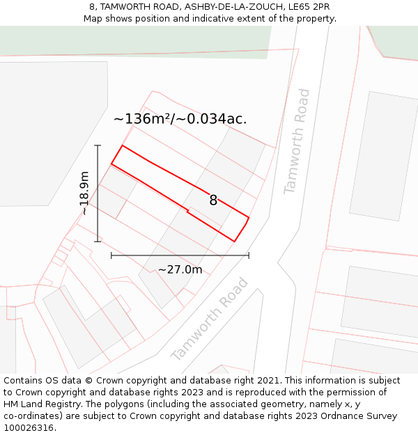 8, TAMWORTH ROAD, ASHBY-DE-LA-ZOUCH, LE65 2PR: Plot and title map