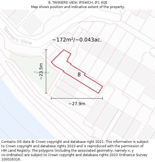 8, TANNERS VIEW, IPSWICH, IP1 4QE: Plot and title map