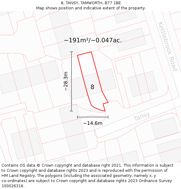8, TANSY, TAMWORTH, B77 1BE: Plot and title map