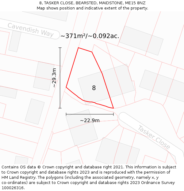8, TASKER CLOSE, BEARSTED, MAIDSTONE, ME15 8NZ: Plot and title map