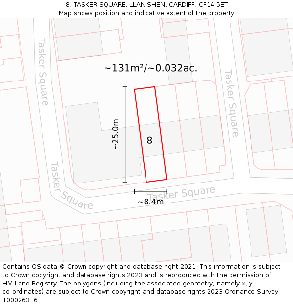 8, TASKER SQUARE, LLANISHEN, CARDIFF, CF14 5ET: Plot and title map