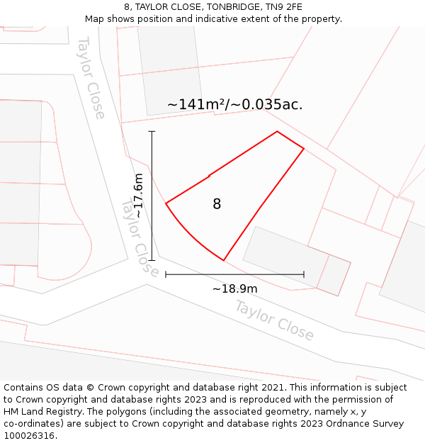 8, TAYLOR CLOSE, TONBRIDGE, TN9 2FE: Plot and title map