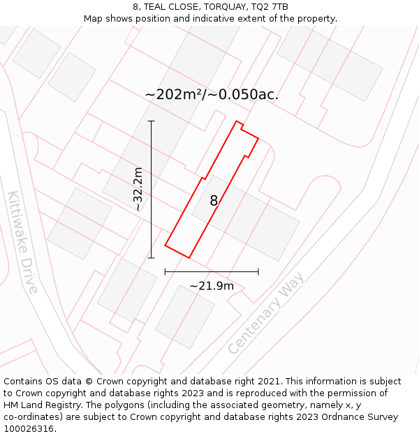 8, TEAL CLOSE, TORQUAY, TQ2 7TB: Plot and title map