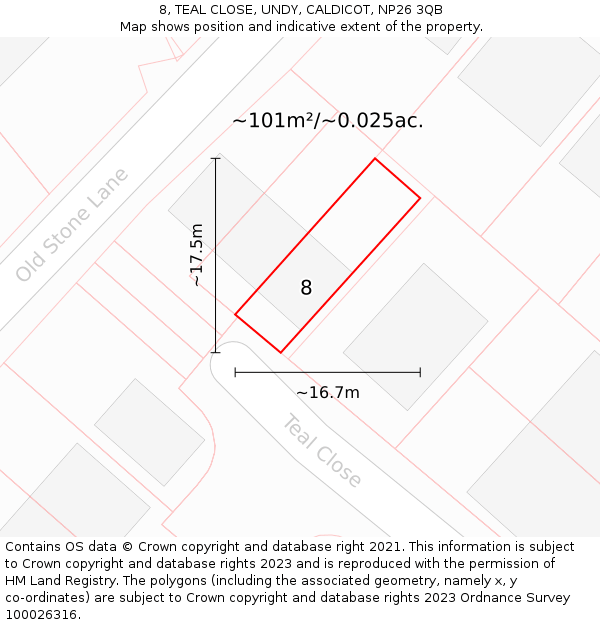 8, TEAL CLOSE, UNDY, CALDICOT, NP26 3QB: Plot and title map