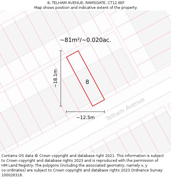 8, TELHAM AVENUE, RAMSGATE, CT12 6EF: Plot and title map