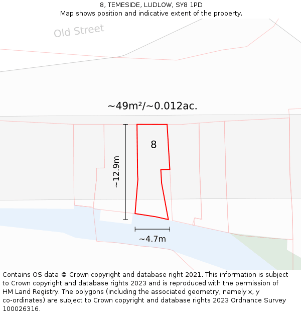 8, TEMESIDE, LUDLOW, SY8 1PD: Plot and title map