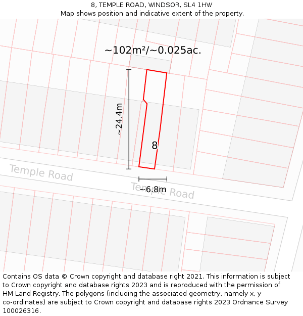 8, TEMPLE ROAD, WINDSOR, SL4 1HW: Plot and title map
