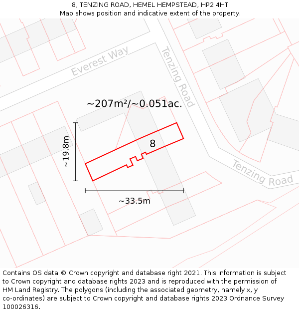 8, TENZING ROAD, HEMEL HEMPSTEAD, HP2 4HT: Plot and title map