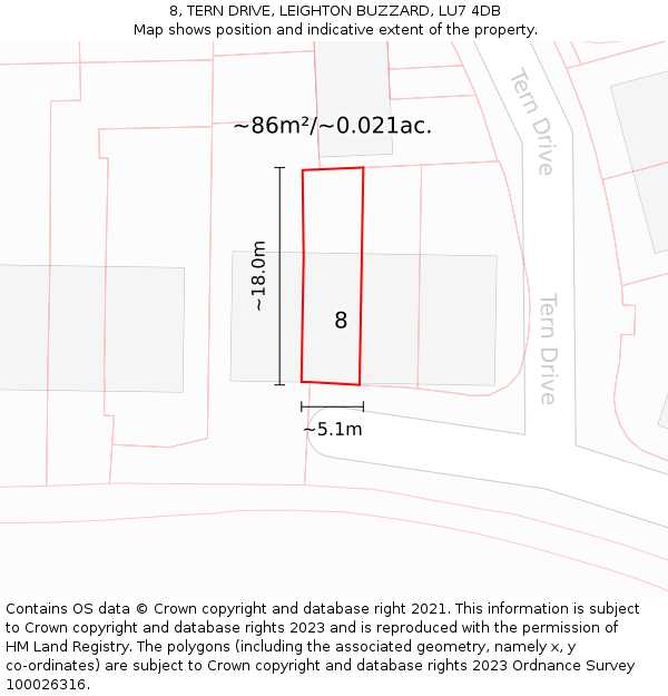8, TERN DRIVE, LEIGHTON BUZZARD, LU7 4DB: Plot and title map