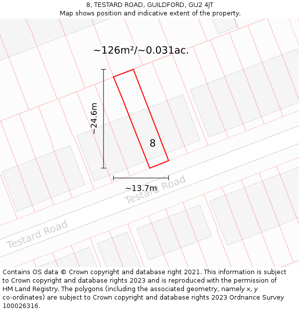 8, TESTARD ROAD, GUILDFORD, GU2 4JT: Plot and title map
