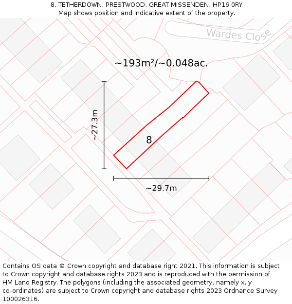 8, TETHERDOWN, PRESTWOOD, GREAT MISSENDEN, HP16 0RY: Plot and title map
