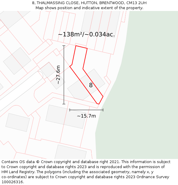 8, THALMASSING CLOSE, HUTTON, BRENTWOOD, CM13 2UH: Plot and title map