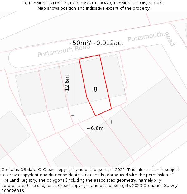 8, THAMES COTTAGES, PORTSMOUTH ROAD, THAMES DITTON, KT7 0XE: Plot and title map