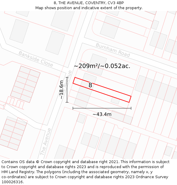 8, THE AVENUE, COVENTRY, CV3 4BP: Plot and title map