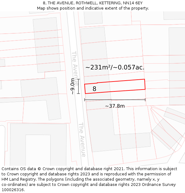 8, THE AVENUE, ROTHWELL, KETTERING, NN14 6EY: Plot and title map