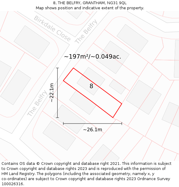 8, THE BELFRY, GRANTHAM, NG31 9QL: Plot and title map