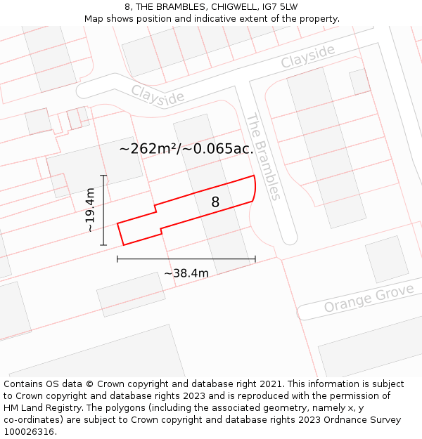 8, THE BRAMBLES, CHIGWELL, IG7 5LW: Plot and title map